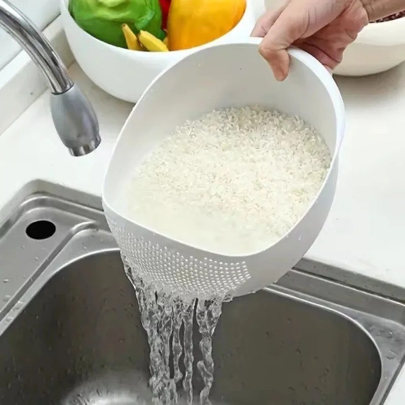 Multi Use Rice Washing Vegetable Fruit Strainer White Bowl Rice Washer gallery