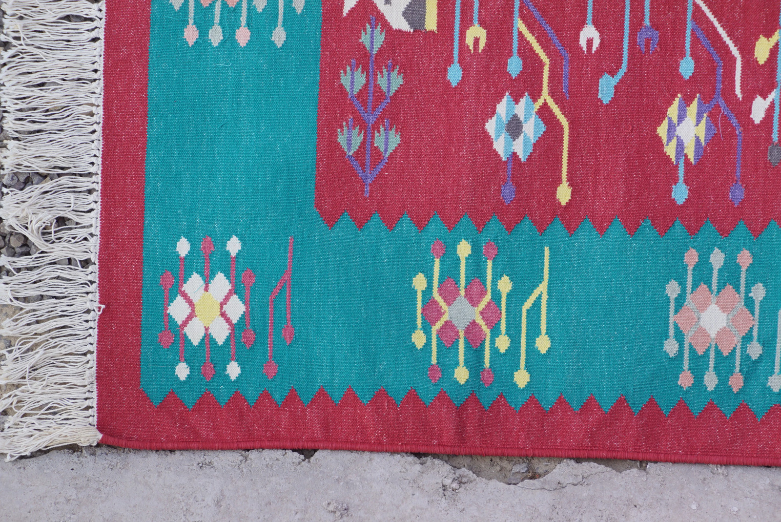 Rugmoda Cotton Red & Teal Geometric Tree of Life 3x5 Living Room Area Rug gallery