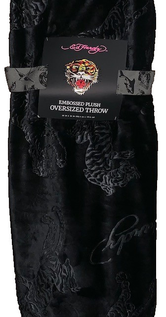 Ed Hardy Black TIgers & Logos Embossed Oversized Plush Throw Blanket 60" X 70" gallery