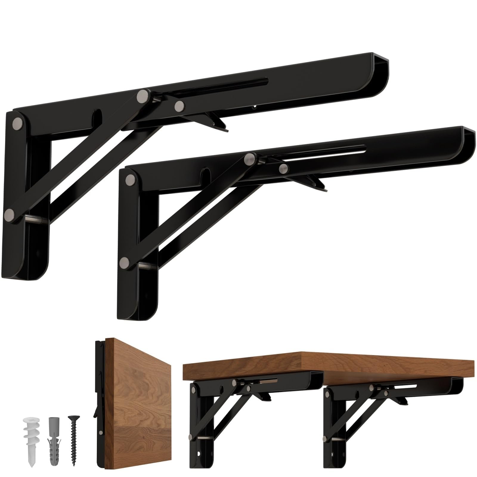 8 inch Folding Shelf Brackets-2 Pack Foldable Heavy Duty Triangle Collapsible... gallery