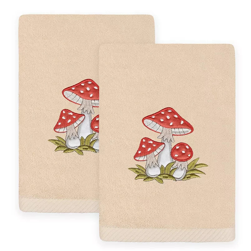 Linum Home Textiles Embroidered Red Mushroom Bath Hand Towels Set of 2 NEW gallery