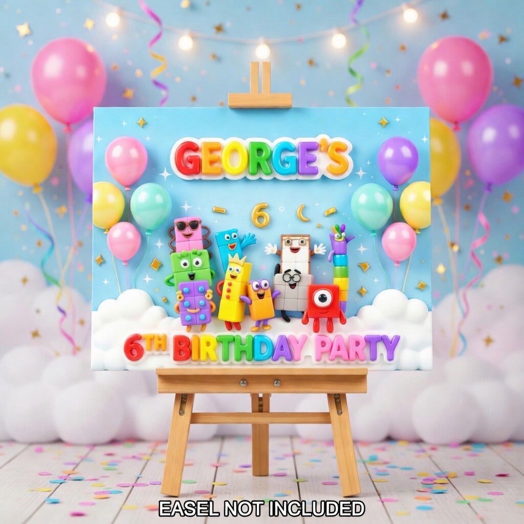 Personalised Printed Number Blocks Birthday Foam Board Event Welcome Sign A3 gallery