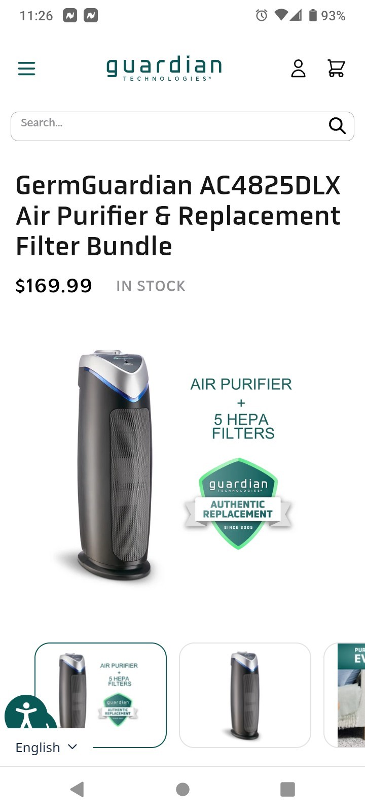 GermGuardian AC4825DLX Tower HEPA-Type UV-C Quiet Air Purifier 740 sq ft gallery