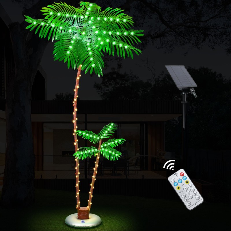 7ft Solar Lighted Palm Tree Artificial Fake Tree Lights Tiki Bar Pool Deck Decor gallery