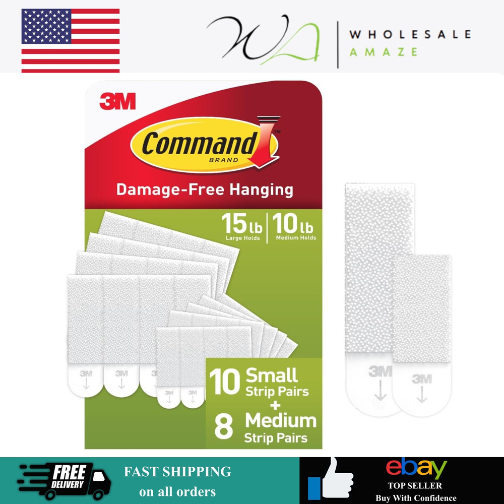 Command 10 lb & 5 lb Medium and Small Picture Hanging Strips 18 Assorted Pairs