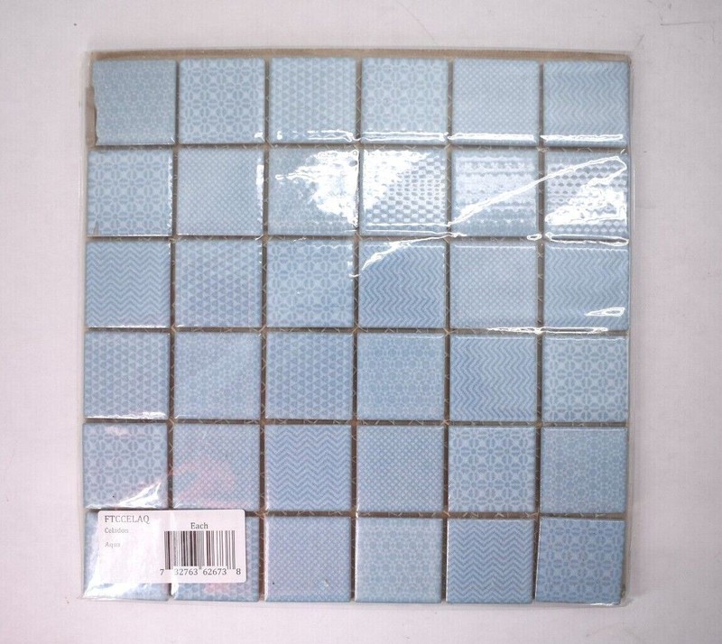 10 Merola Tile Sample Celadon Aqua 11-5/8"x11-5/8" X 6 mm Porcelain Mosaic Tile gallery