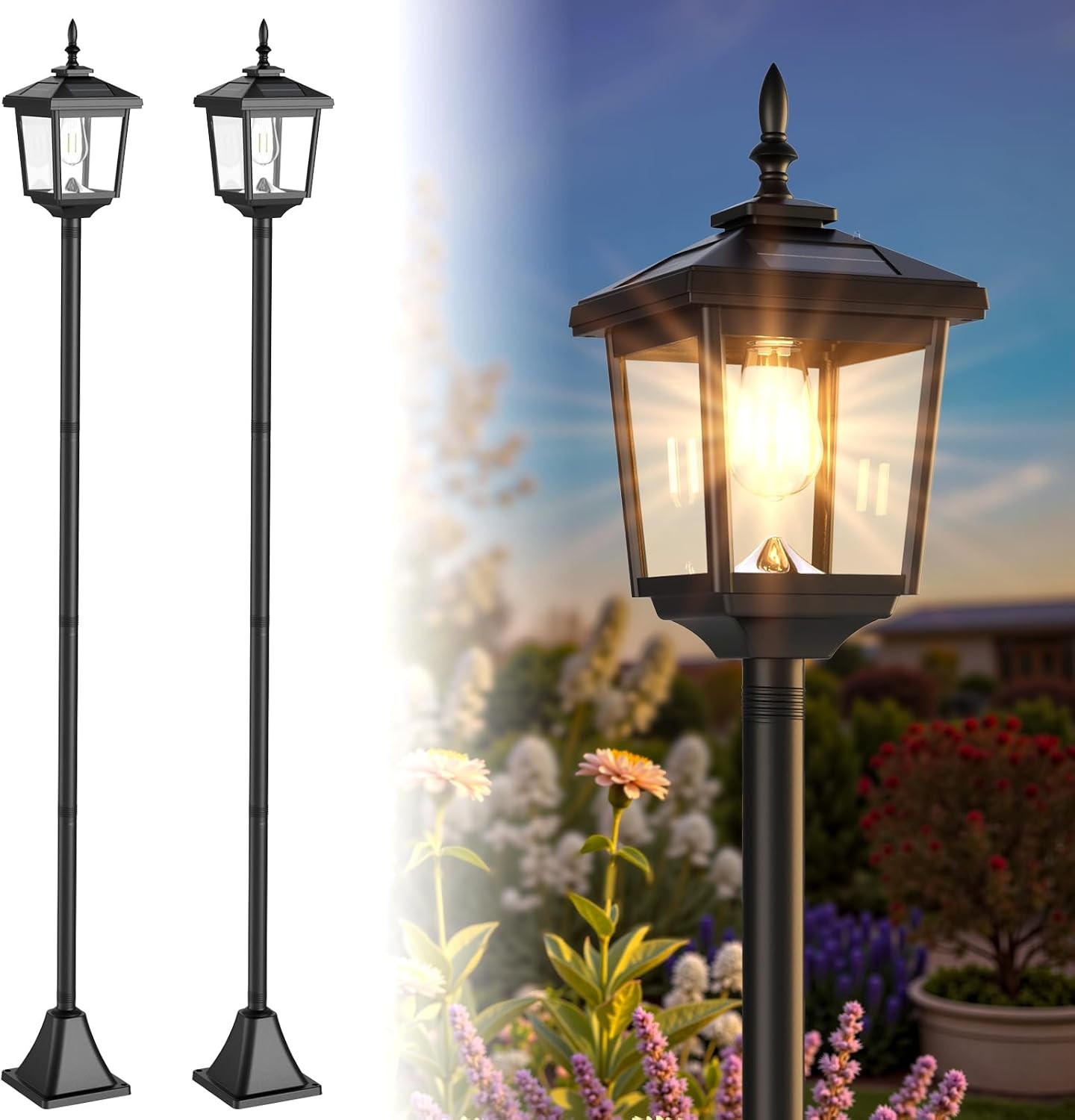 Solar Lamp Post Light Outdoor, Warm White, IP45 Waterproof Solar Post Lights gallery