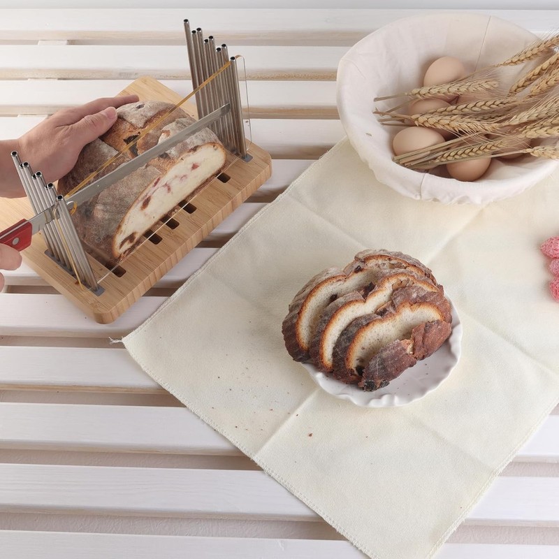 Elegant Bamboo Bread Slicer with Adjustable Width for Perfect Homemade Slices gallery