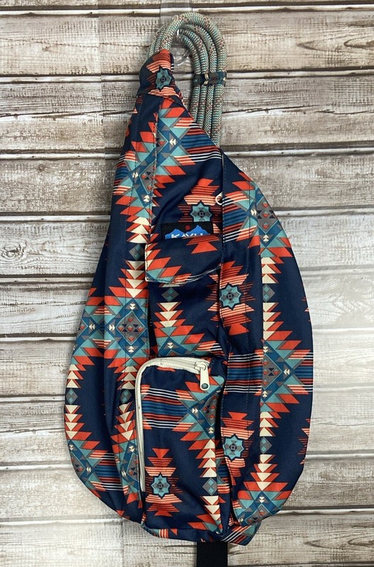 KAVU Rope Sling Bag Aztec Print Pattern Blue, Red, Gray, Teal