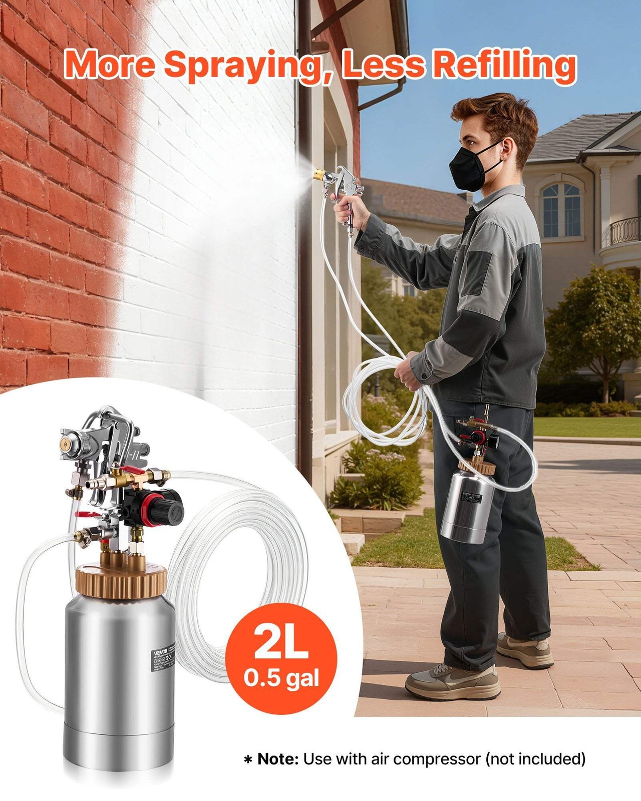 Spray Paint Pressure Pot, 0.5 Gal/2 L Pressure Pot Paint Sprayer, Φ1.8mm + Φ3mm gallery