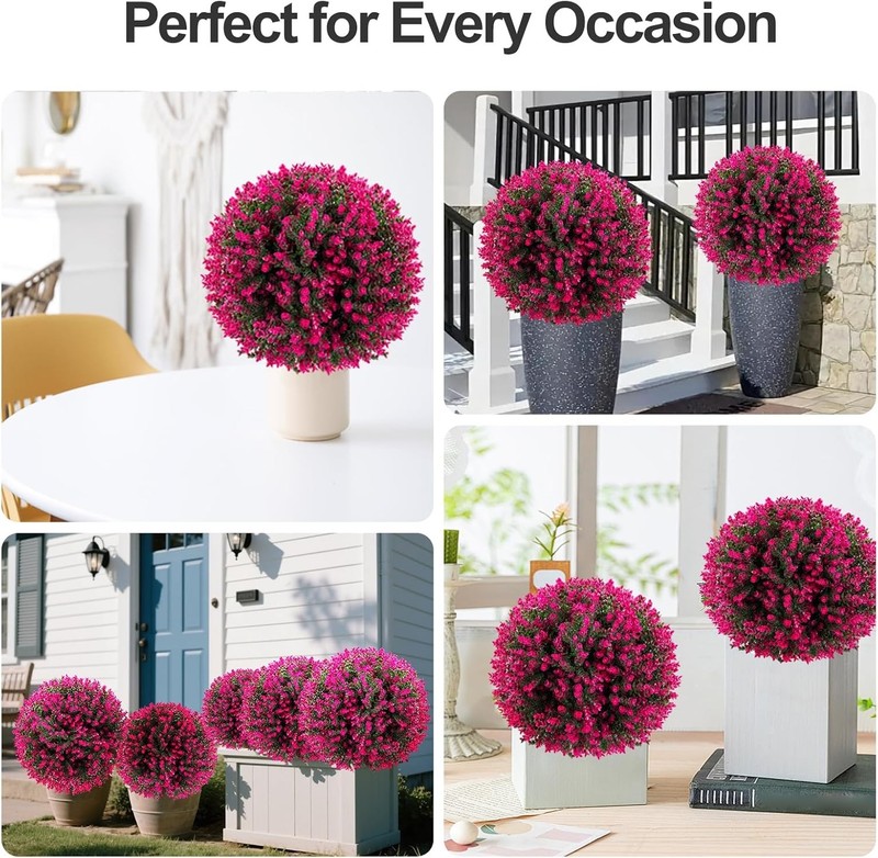 2 Set 26" Artificial Boxwood Topiary Ball Trees with Pink Eucalyptus Accents gallery