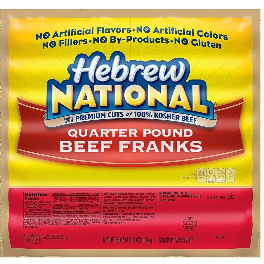 Hebrew National Quarter Pound Beef Franks Premium Cuts0 Kosher Beef- 3.5LB
