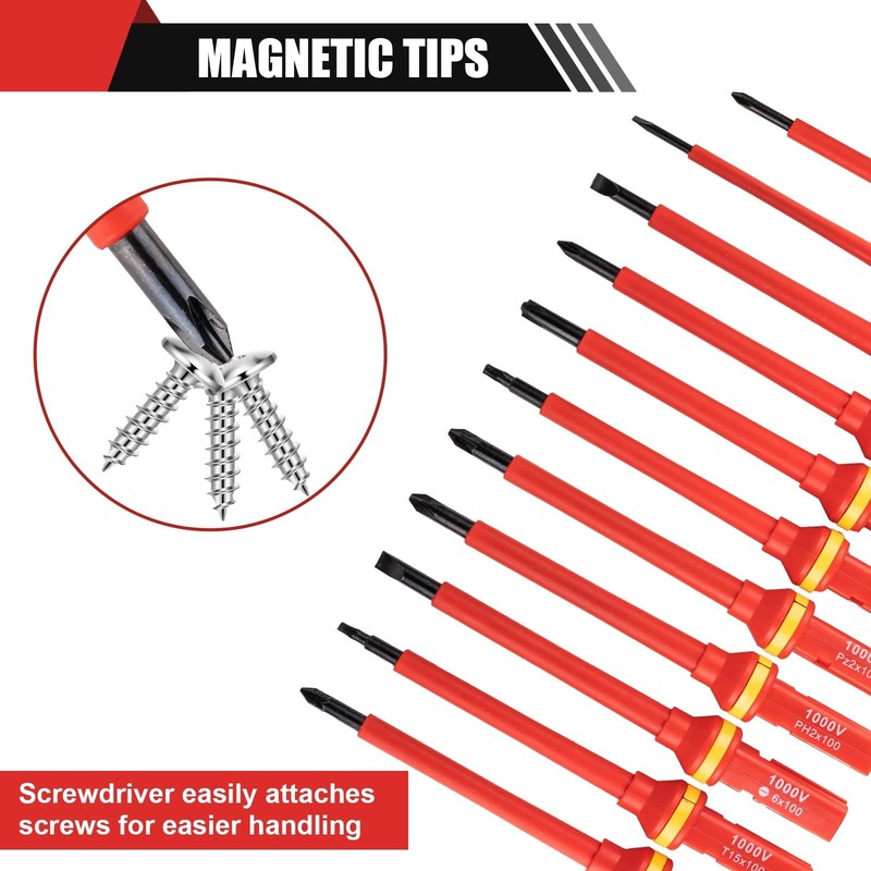 13PCS 1000V Insulated Screwdriver Set, S2 Steel, Magnetic Tips, PP + TPR Grip... gallery