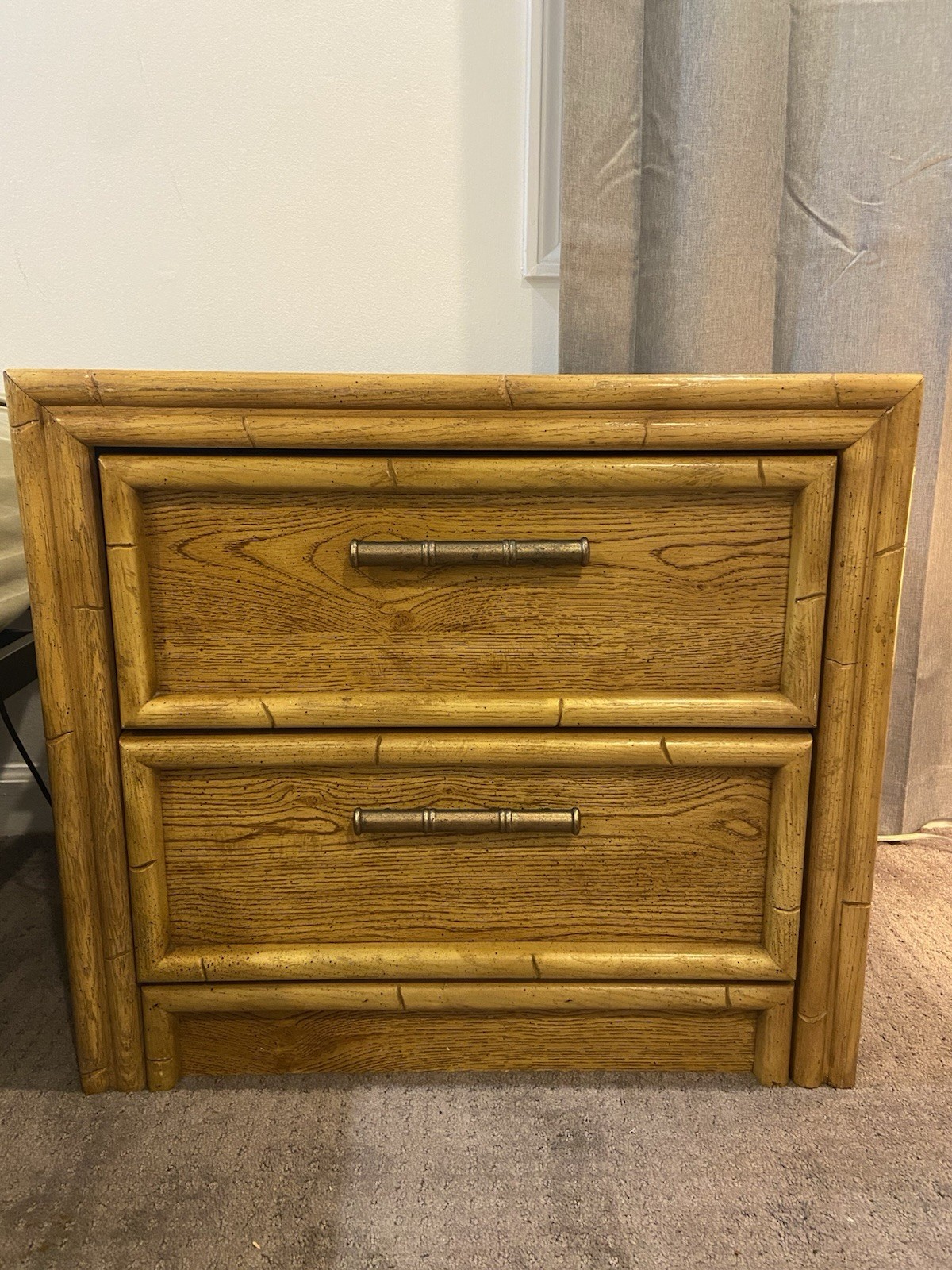 Lea Wood 2-Drawer Nightstand Brown, 23x25x16 in, Metal Pull Handles, Storage gallery