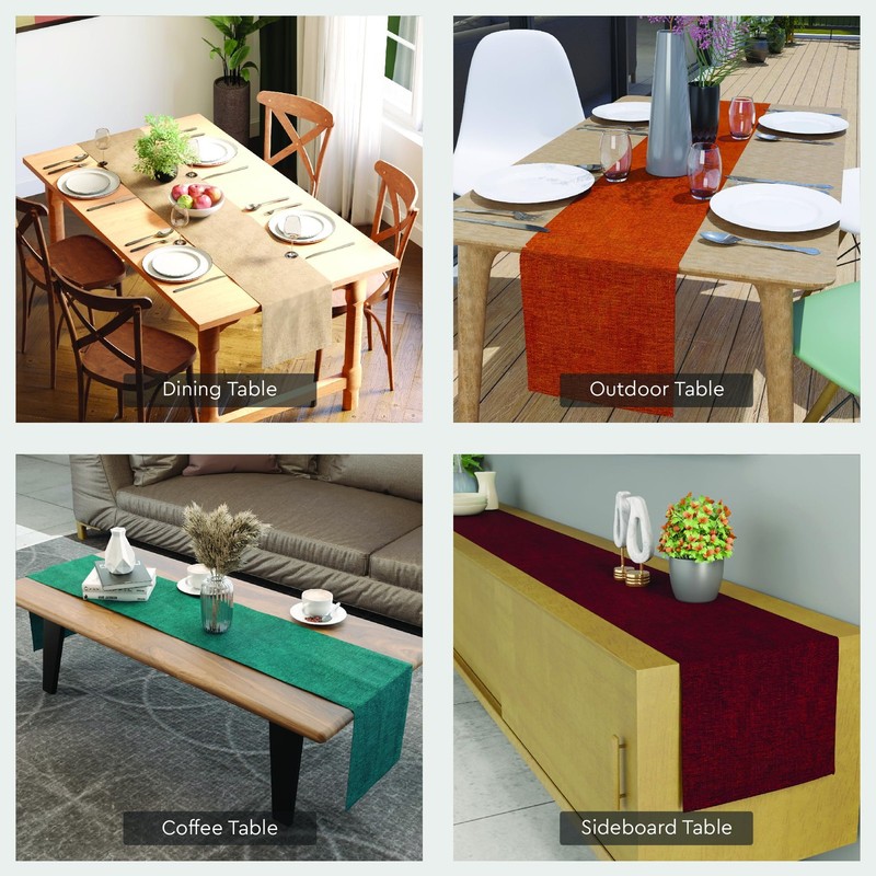 Dining Table Runner 8 Seater | 13x94 in | Maroon | Fine Chenille Fabric | Mac... gallery