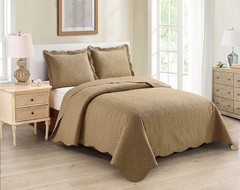 3pc Full/Queen Over Size Luxury Embossed Bedspread Set Light Weight Solid Tau…