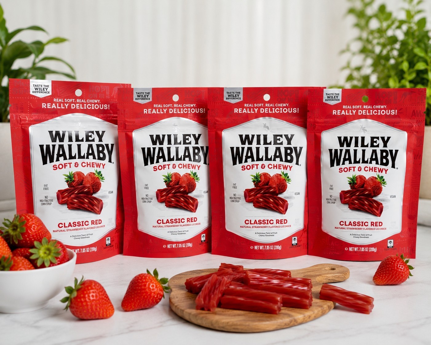 Wiley Wallaby Classic Red Licorice 4 Pack Soft & Chewy Strawberry Candy 7.05oz gallery