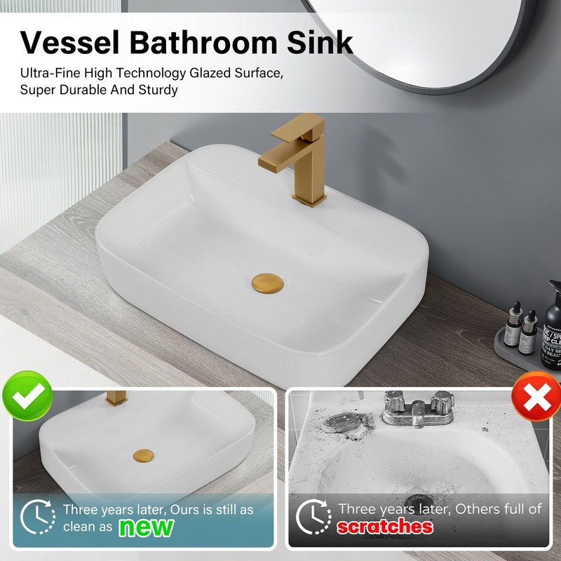 Bothwa Home Rectangular Ceramic Vessel Sink White Countertop Basin CUPC gallery
