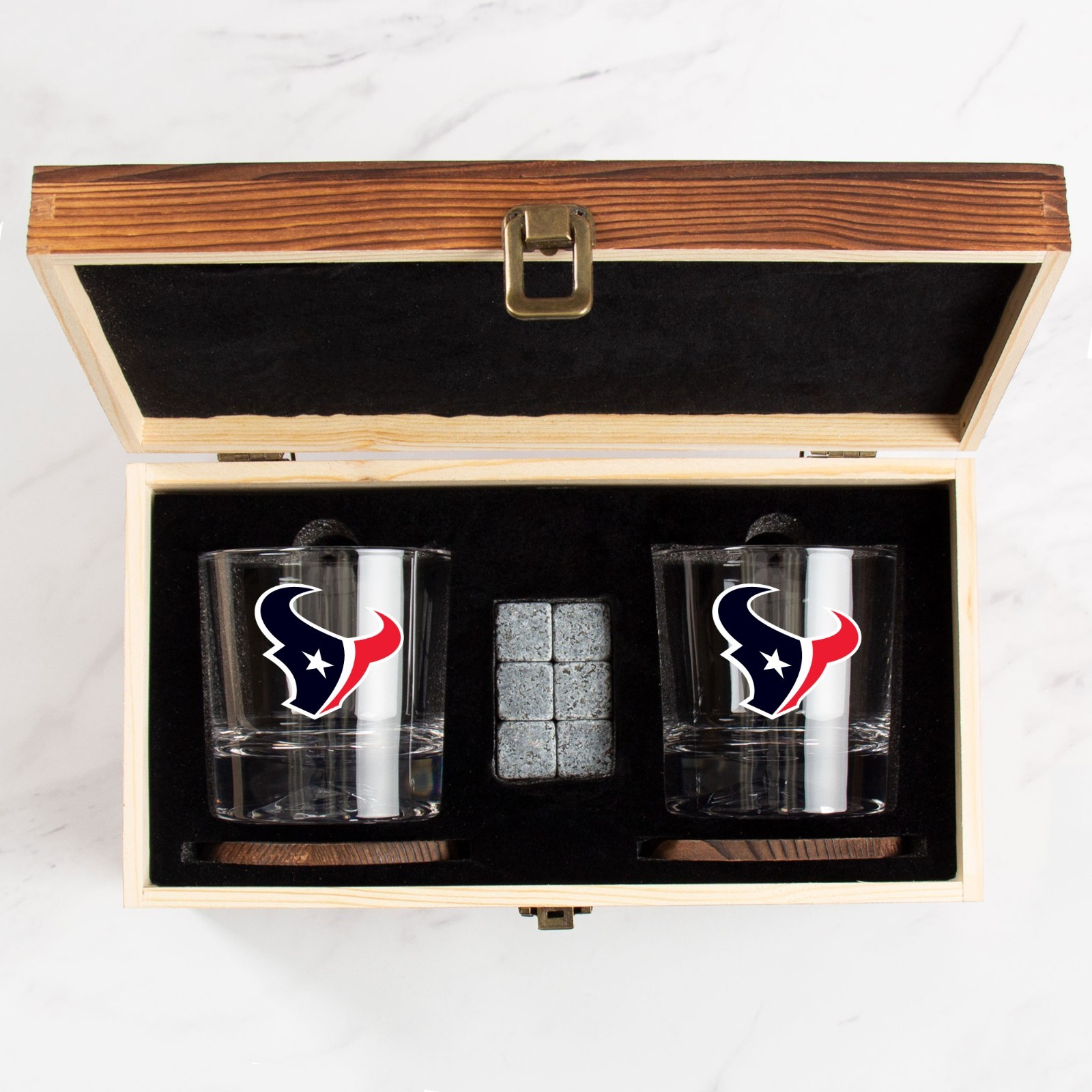 Houston Texans - Full Color Logo Whiskey Tumbler Gift Set with Rustic WoodBox gallery