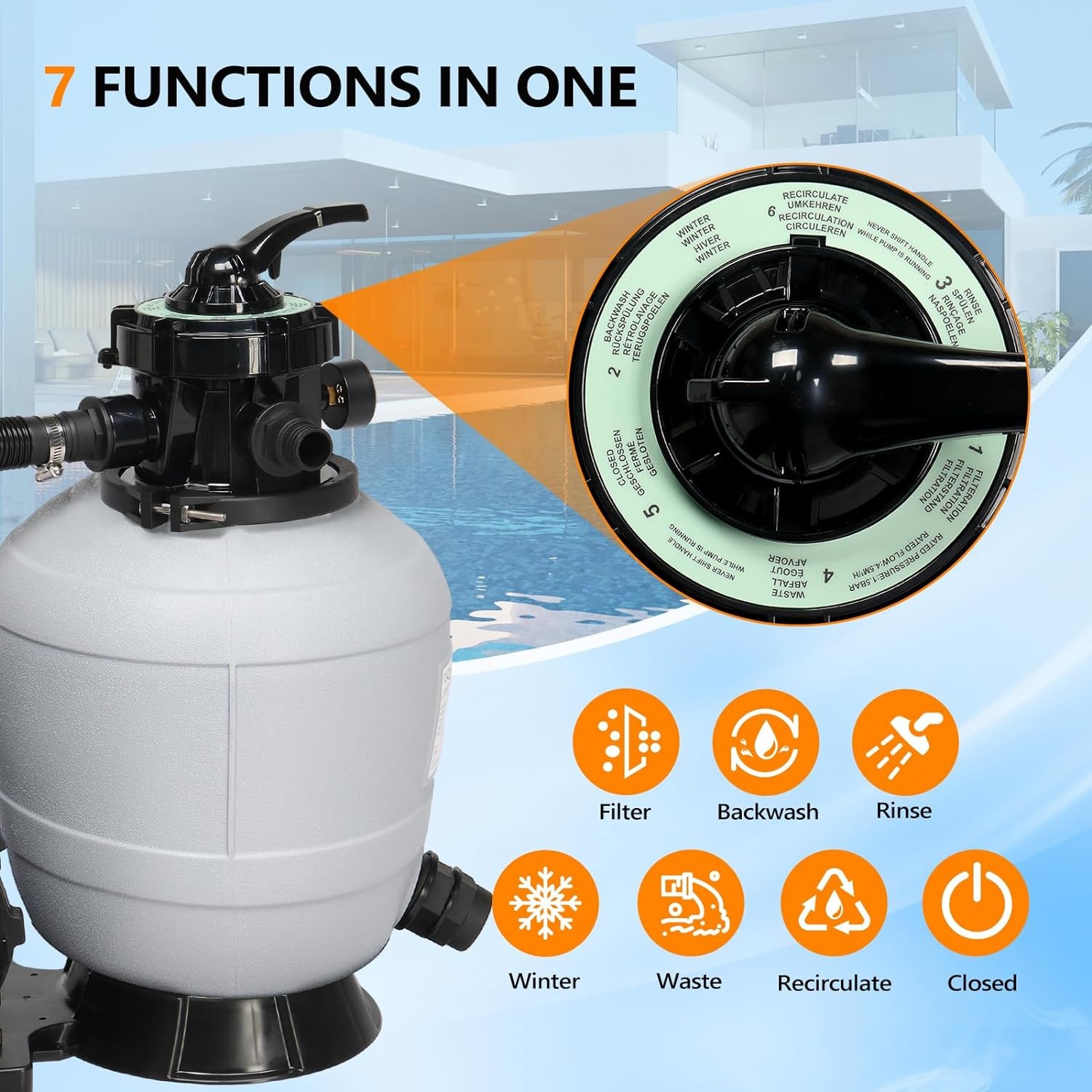 13" Sand Filter Above Ground with 3/4HP Pool Pump 3435GPH Flow 6-Way Valve Gray gallery