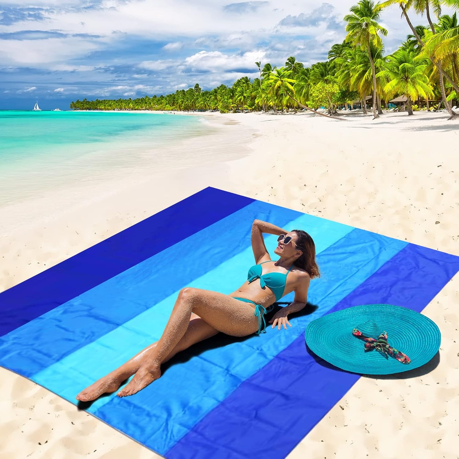 WIWIGO 79" X 83" Sandproof Beach Picnic Camping Park Blanket Mat Multi-Colored gallery