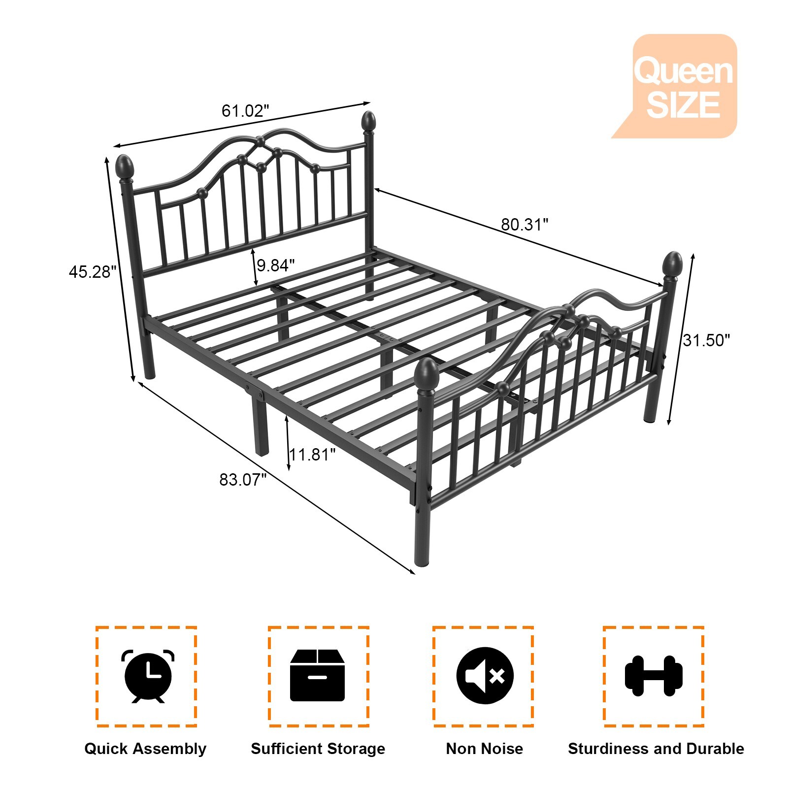 Queen Size Metal Bed Frame with Headboard and Footboard gallery