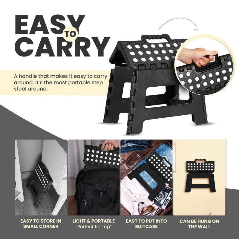 Folding Step Stool with Handle – 9 Inch AntiSlip, Collapsible, 300 lbs Capacity gallery