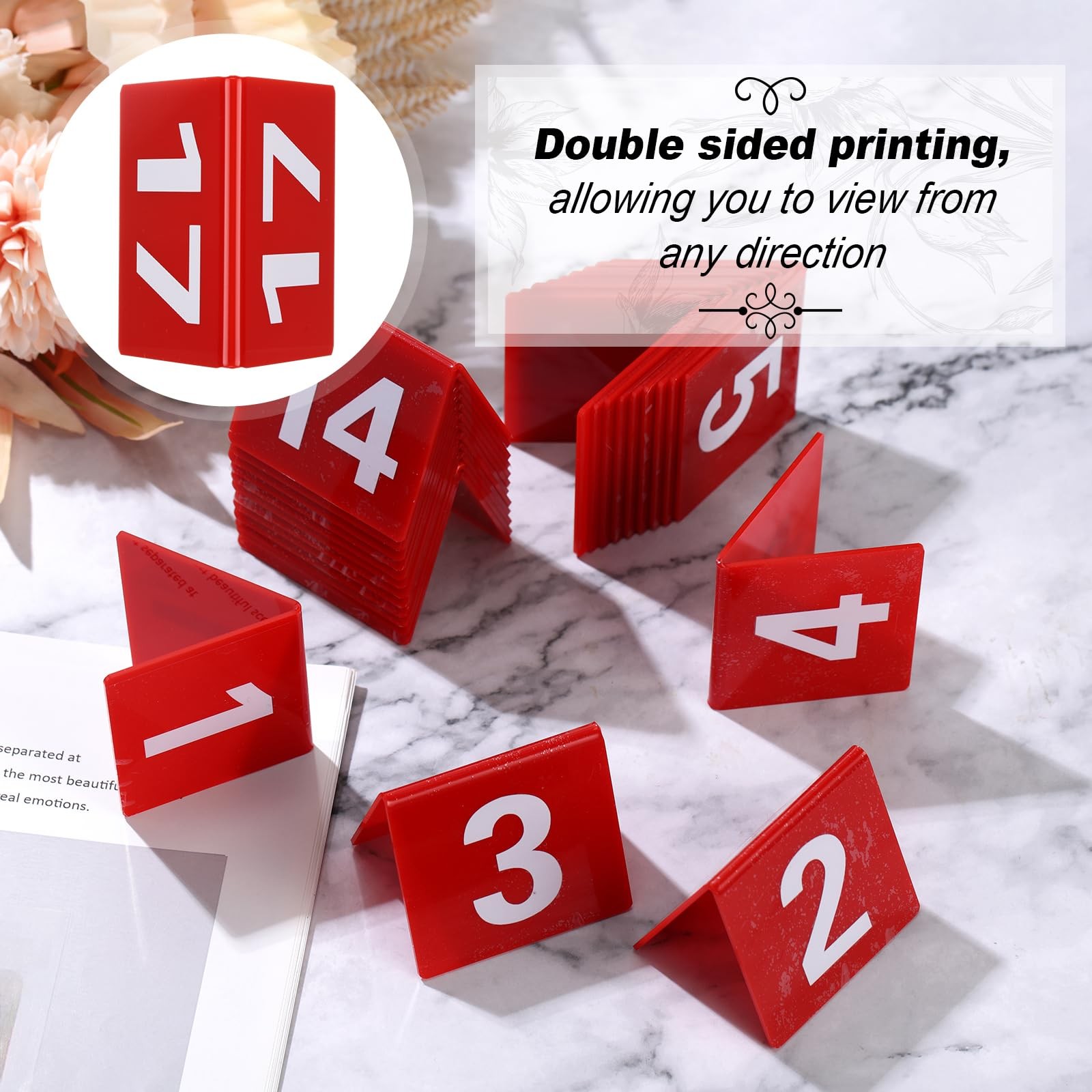 Tuanse Table Numbers 1-25 Acrylic Double 2.5 x 2.17 x 2 inches, Red, White gallery