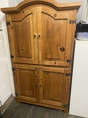 Rustic Pine Armoire Pantry Cabinet – Solid Wood Food Storage Hutch