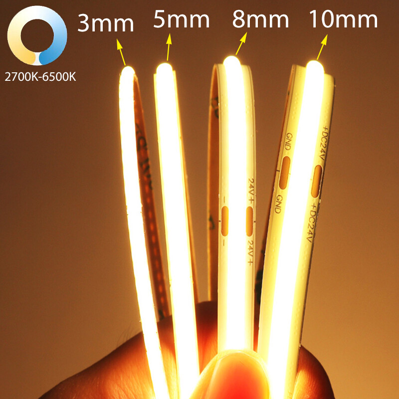 12V/24V CCT COB LED Strip Light 608leds/m 2700k to 6500k Dimmable - 5mm 8mm 10mm gallery