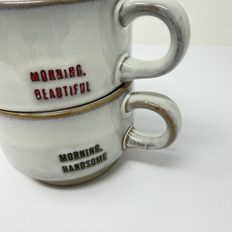 Hearth & Hand Magnolia (2) 8oz Stacking Mugs Morning Beautiful Morning Handsome gallery