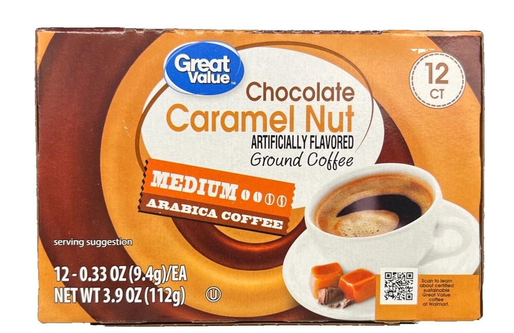 Great Value Chocolate Caramel Nut Medium Roast Coffee K Cups 3.9 oz