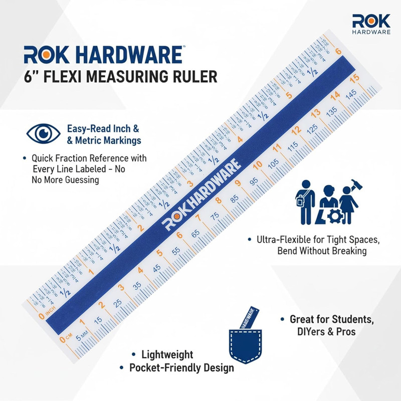 Hardware Measuring Plastic Flexi 6" Easy Read 15 cm English Metric 150 mm Rul... gallery