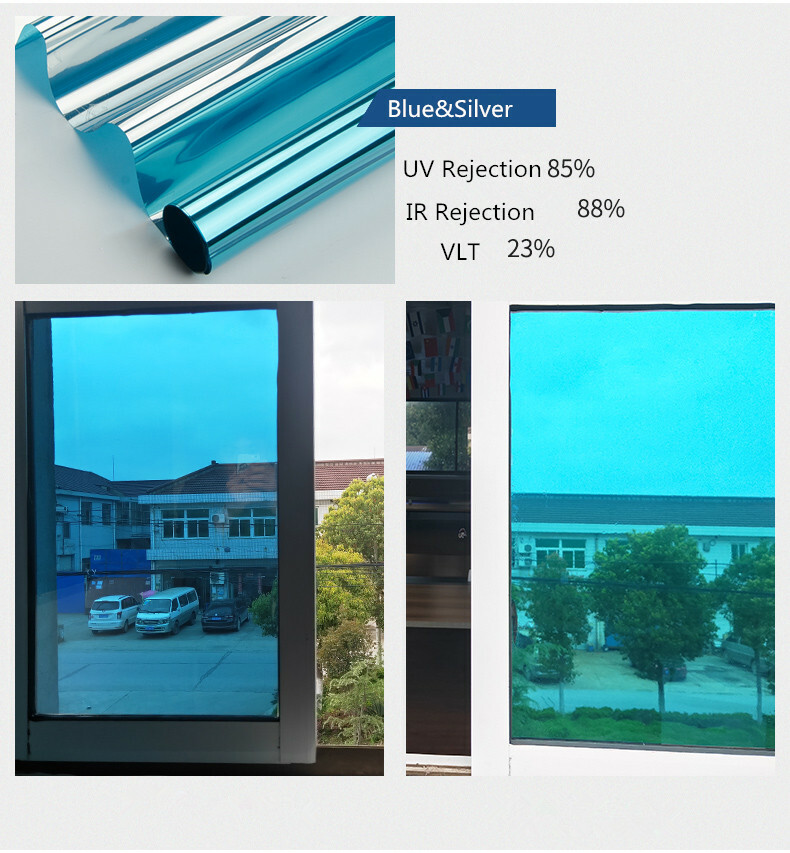 Blue&silver Mirrored Reflective Window Film One Way Privacy Anti-UV PET HOHOFILM gallery