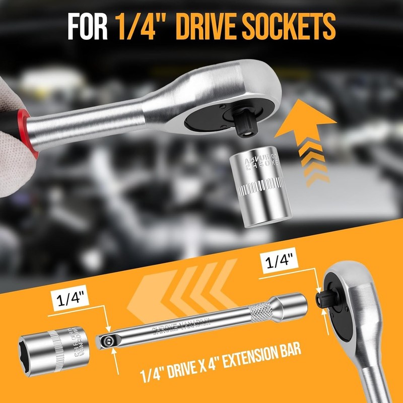 12PCS 1/4 Inch Drive Socket Set Mini Ratchet Wrench Kit Metric Small Automotive gallery