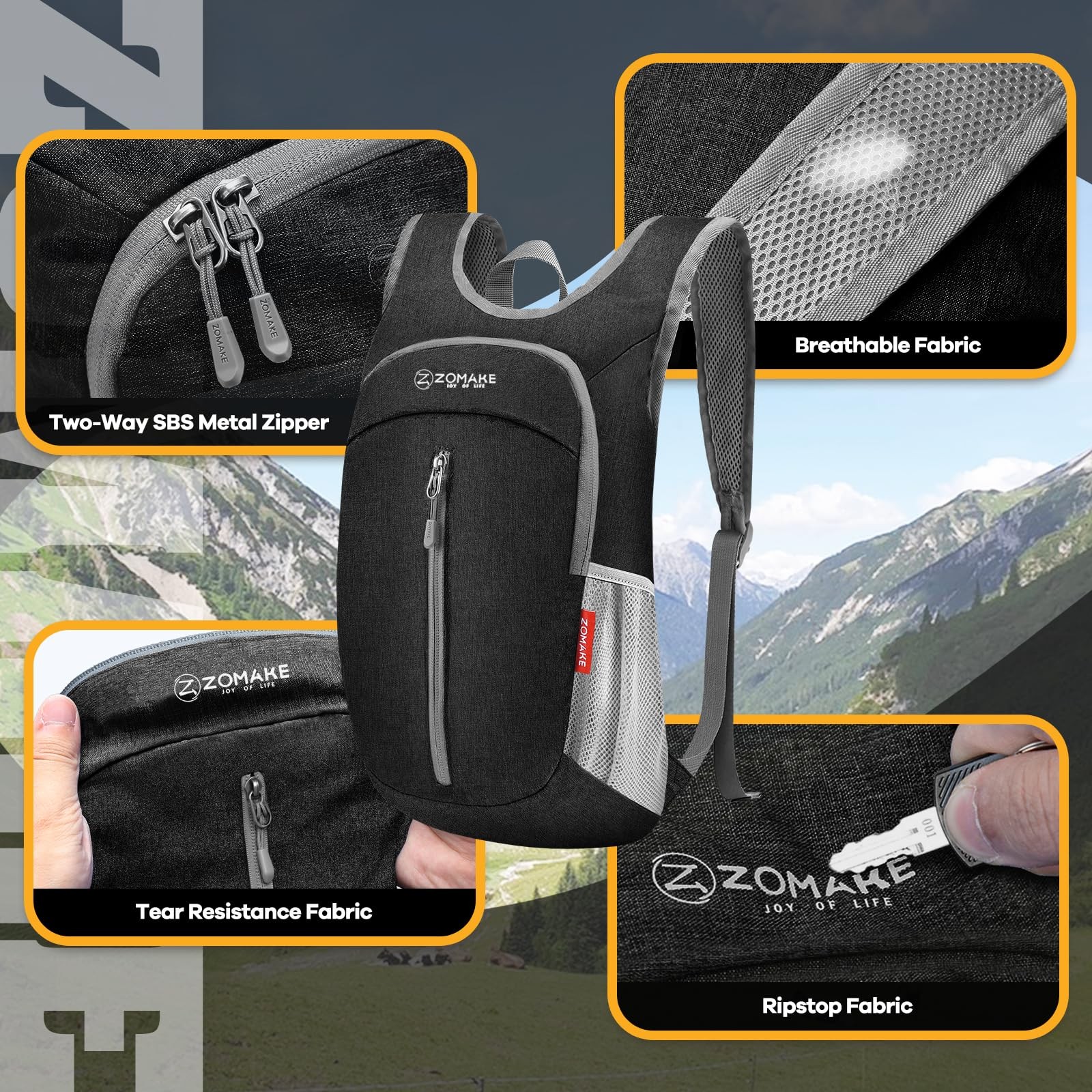 10L Ultra Lightweight Packable Backpack, Black, Water Resistant, Small, Hiking 4