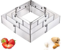4 Pack Square Cake Molds Ring Adjustable from 6″to 11″ Stainless Steel Mousse