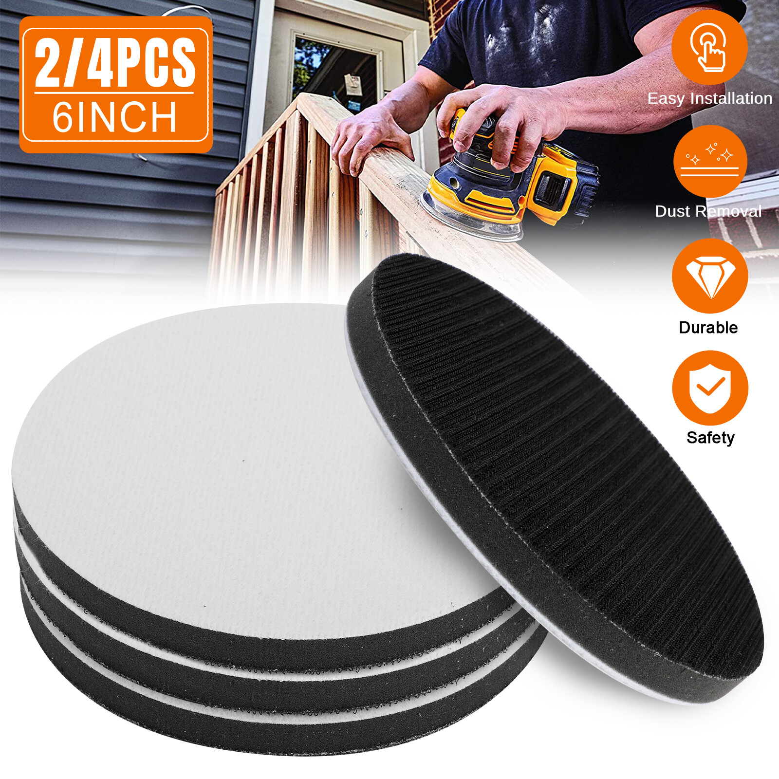 2/4Pcs 6in Soft Foam Interface Sanding Disc Hook Loop Sander Buffer Backing Pad gallery