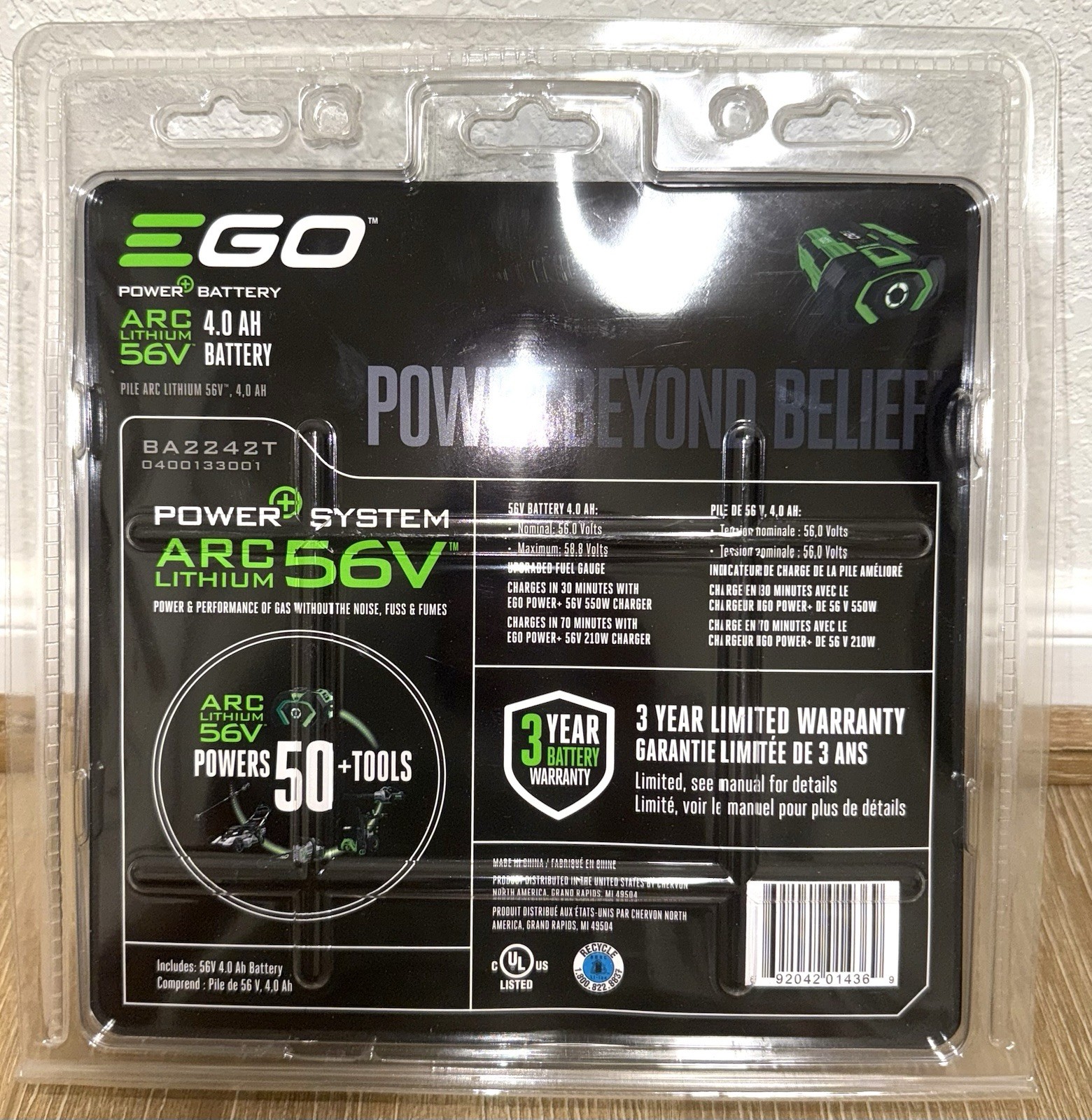 EGO Power+ BA2242T 56-Volt 4.0Ah Upgraded Fuel Gauge Battery, Green gallery