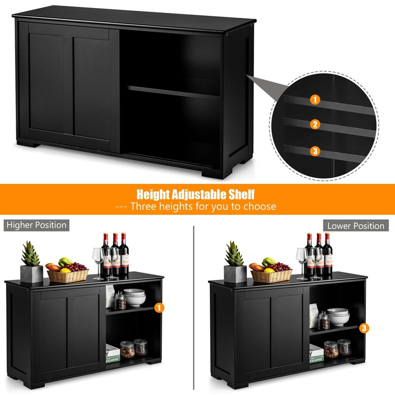 Kitchen Storage Cabinet Sideboard Buffet Cupboard Wood Sliding Door Pantry Black gallery