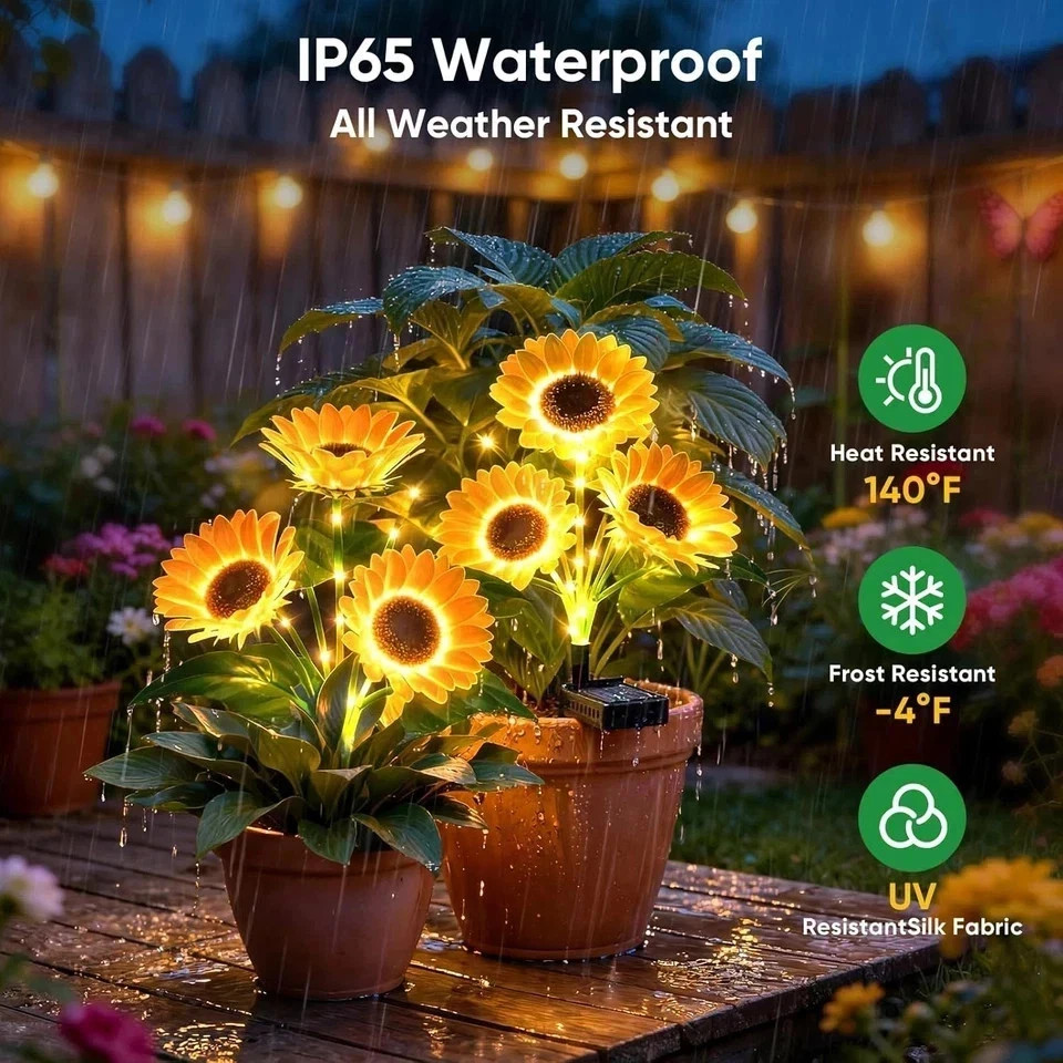 Solar Flowers Outdoor Waterproof: 3 Pack 9 Silk Sunflower Solar Lights with 800M gallery
