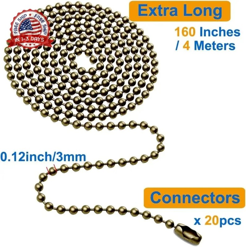 Ceiling Fan Pull Chain, 160" Rustproof 3mm Beaded Ball Pull Chain Extension with gallery