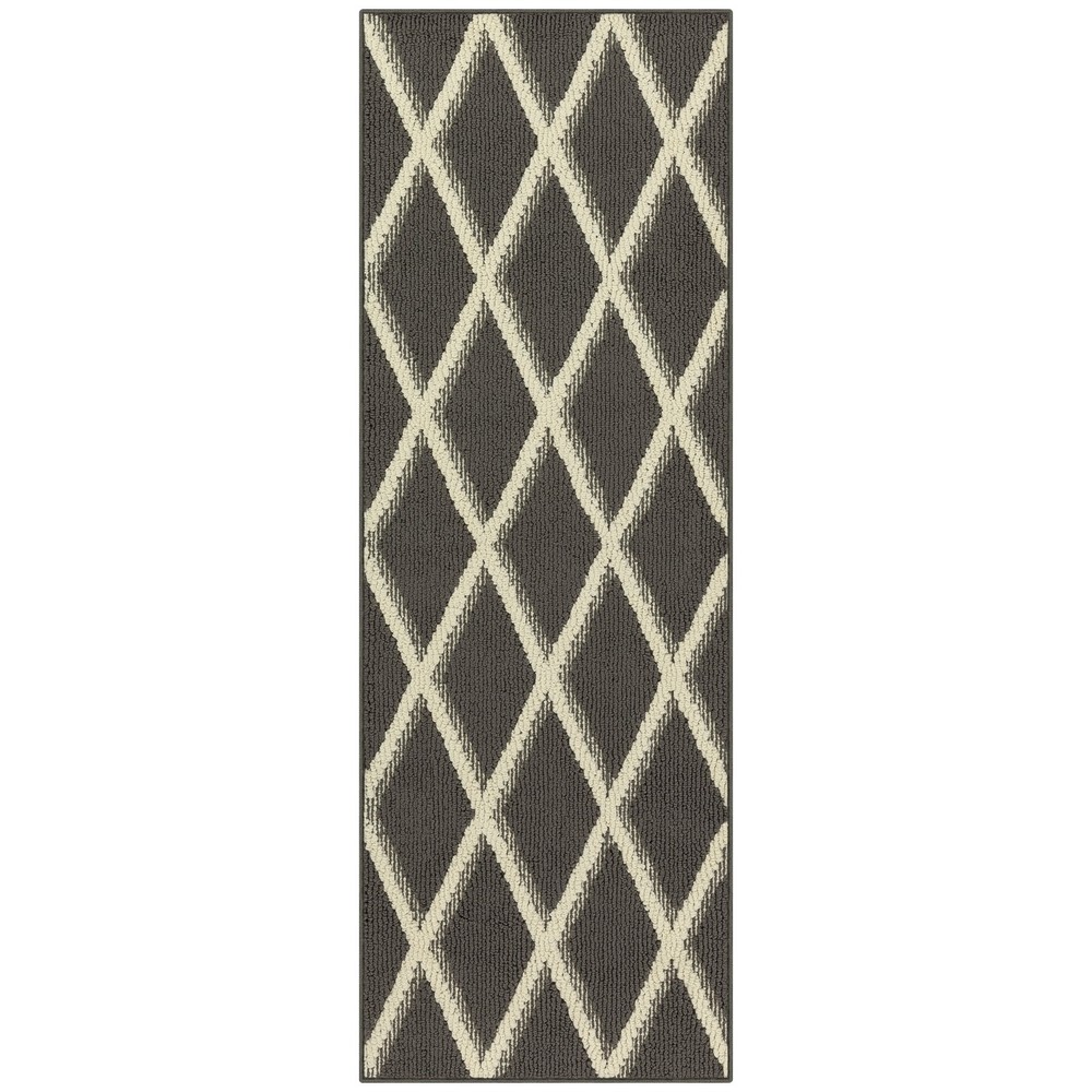 Gray Diamond High Low Pile Indoor Runner Rug 1'9"x5' W/ 100% Polyester