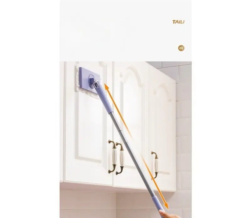 Flat Mop Metal Handle Plastic Head 90cm Purple White 16x8cm gallery