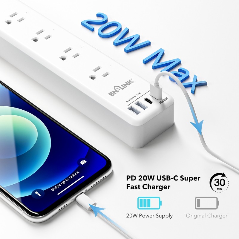 Smart Power Strip with 4 USB 6 Charging Port Multi Plug Extender Work W/ Google gallery