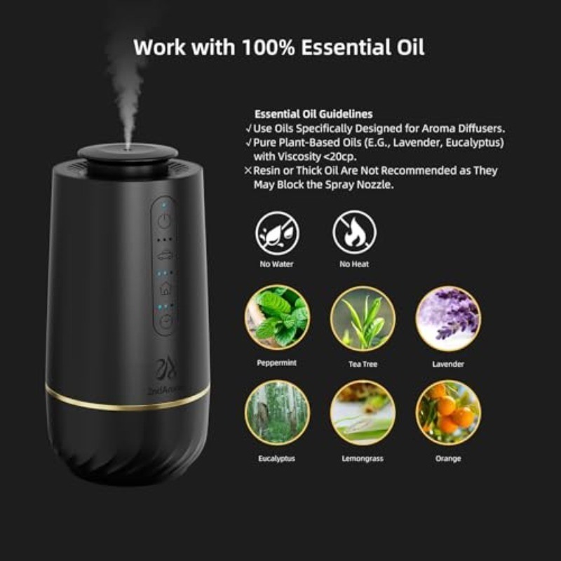 Waterless Oil Diffuser, Portable Car Diffusers for Essential Oils, Wireless Diff gallery