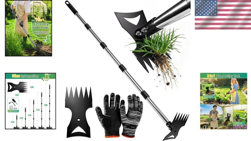 71" Weed Puller Tool with Long Handle, 2-in-1 Weed Rake & Garden Hoe, Stand Up W gallery