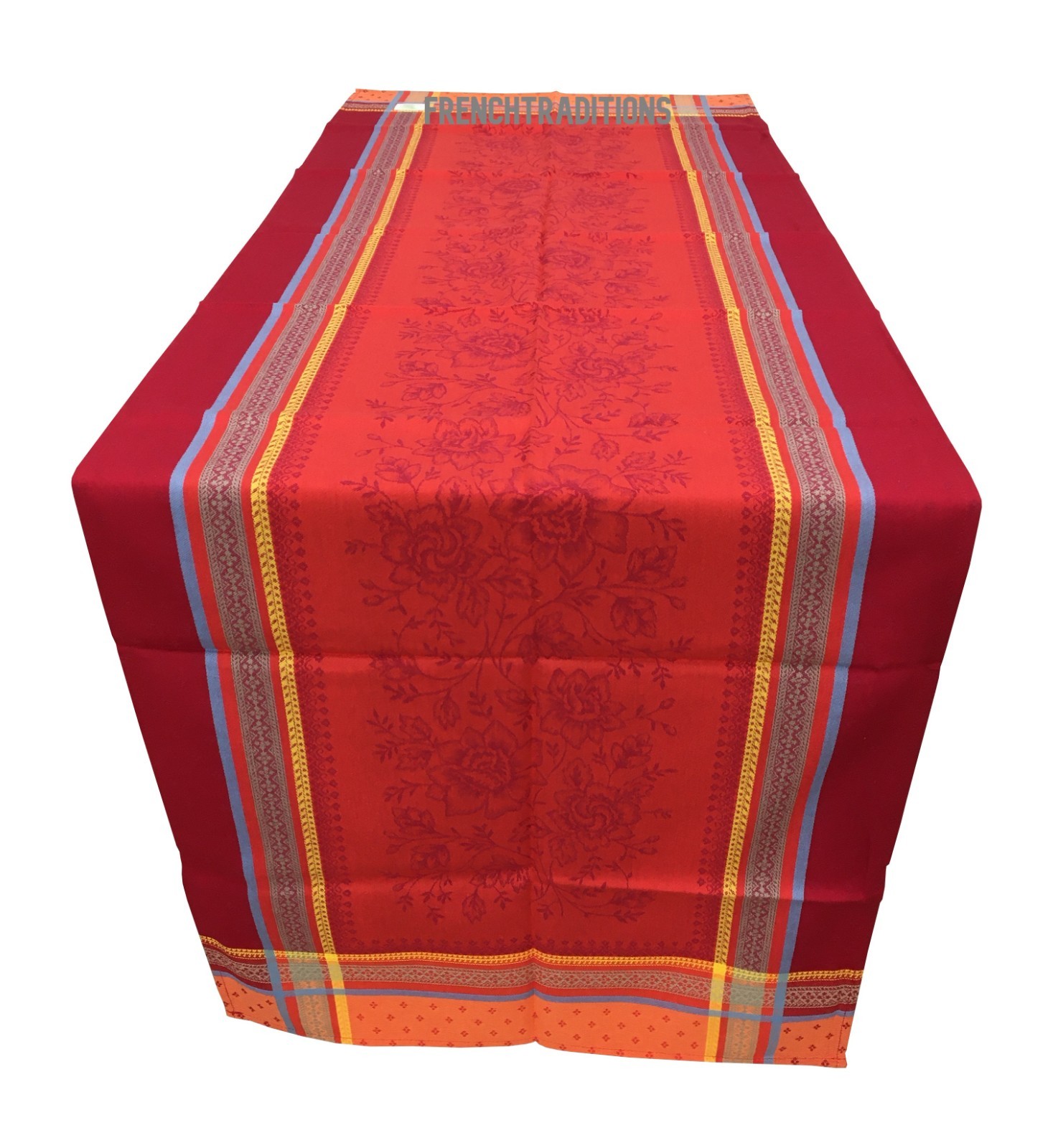 French Jacquard Provencal Table Runner Flowers Red - Made in France 65X21 gallery