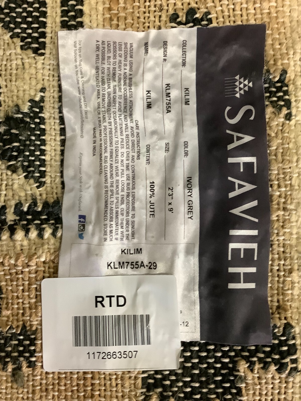 IVORY / GREY 2'-3" X 9' Broken Thread Rug, Reduced Price 1172663507 KLM755A-29 gallery