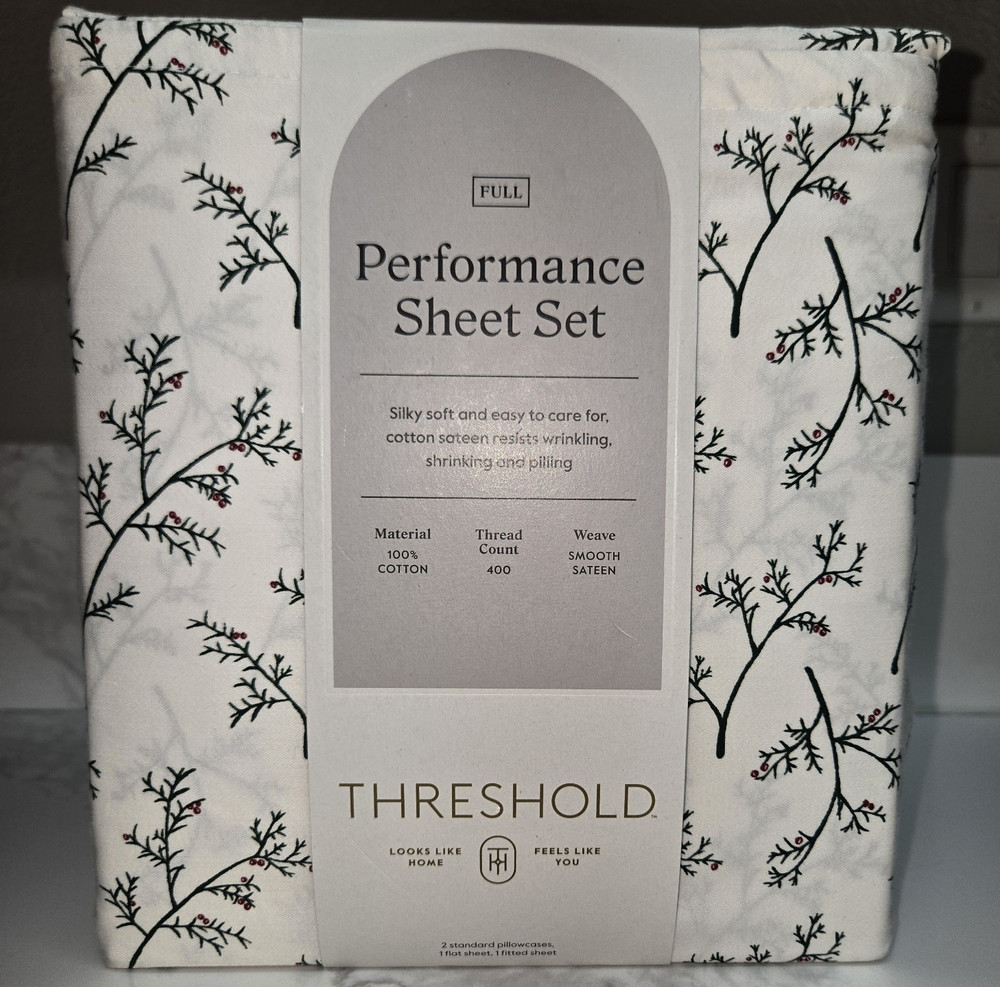 Threshold Performance Full Sheet Set 100% Cotton 401-600TC Branches White